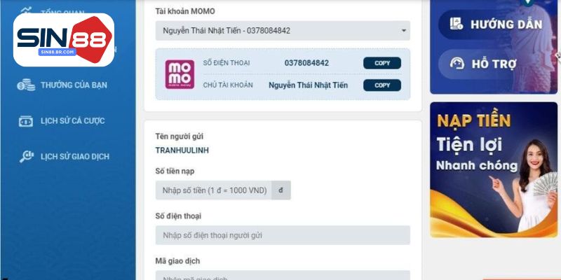 Những hướng dẫn nạp tiền SIN88 có thể thực hiện