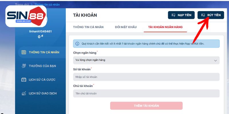 Hệ thống rút tiền SIN88 vô cùng đảm bảo